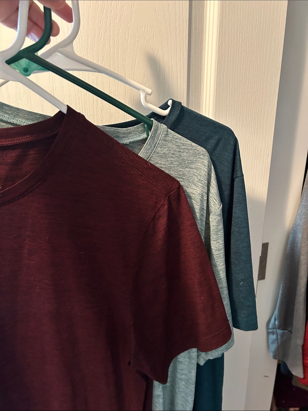 3 Casual Solid Crewneck Tees - Burgundy, Heather Green, Teal